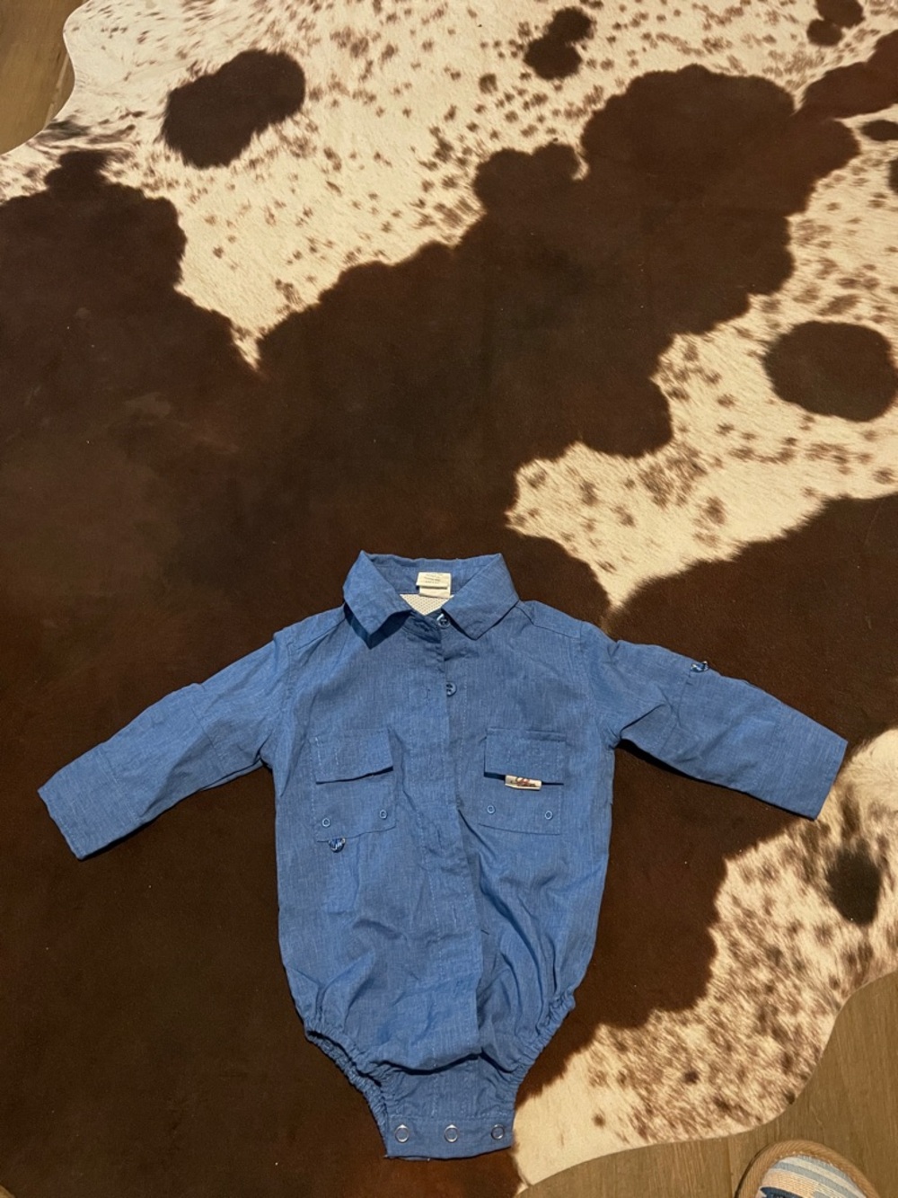 Unbranded Blue Long-Sleeve Button-Down Baby Bodysuit